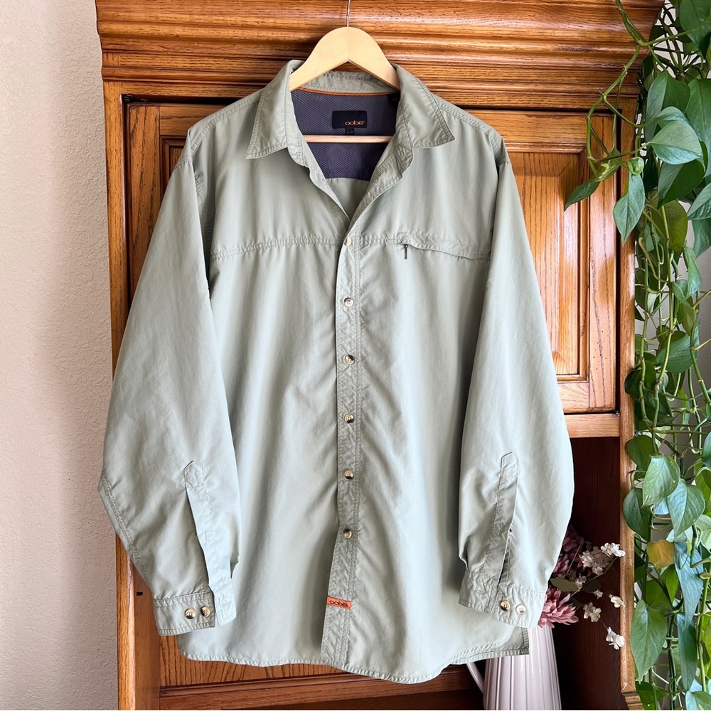 Men's Oobe Outdoor Utility Button Down Shirt Green Lightweight Size XL